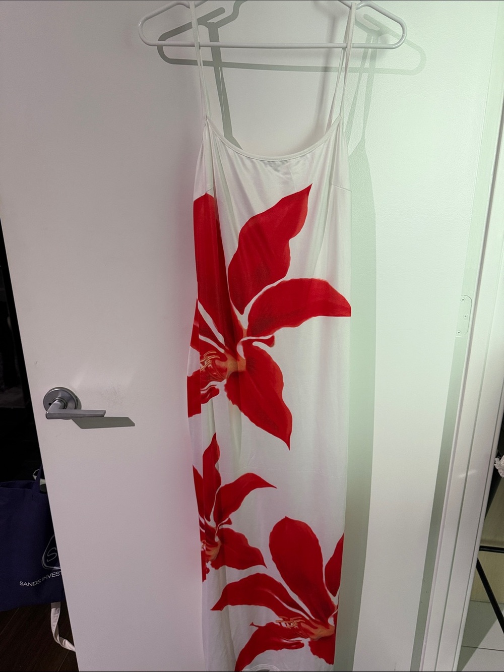 Commense White Maxi Dress with Red Floral Print